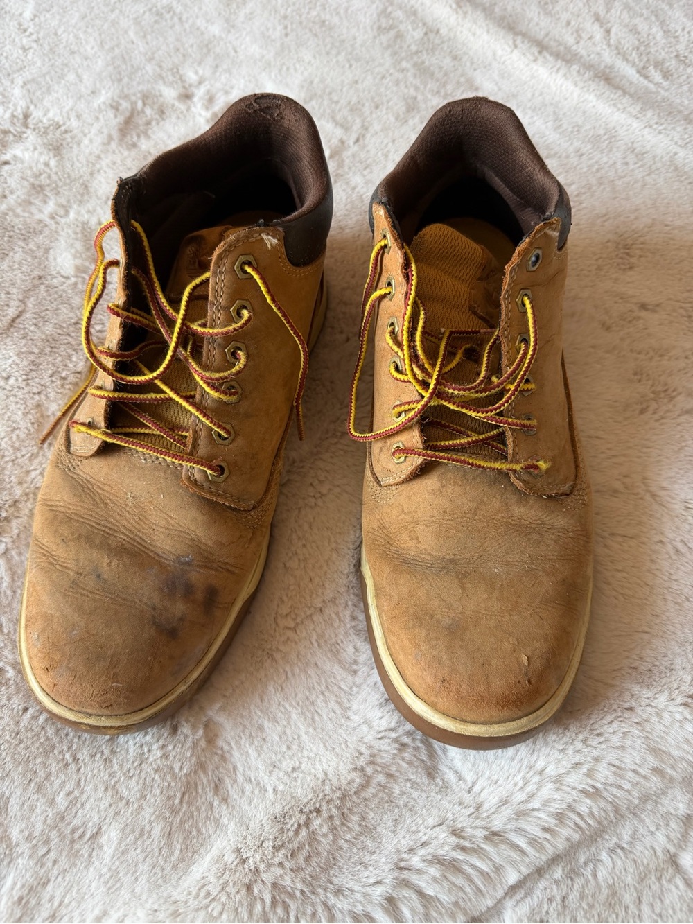 Timberland Men's Brown Tan Work Boots with Yellow Laces